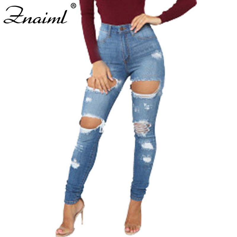 ؿ]Znaiml Blue Ripped Hole û  High Waisted Hollow Out Ű   Aesthetic Female 2021 Streetwear Vintage Trousers